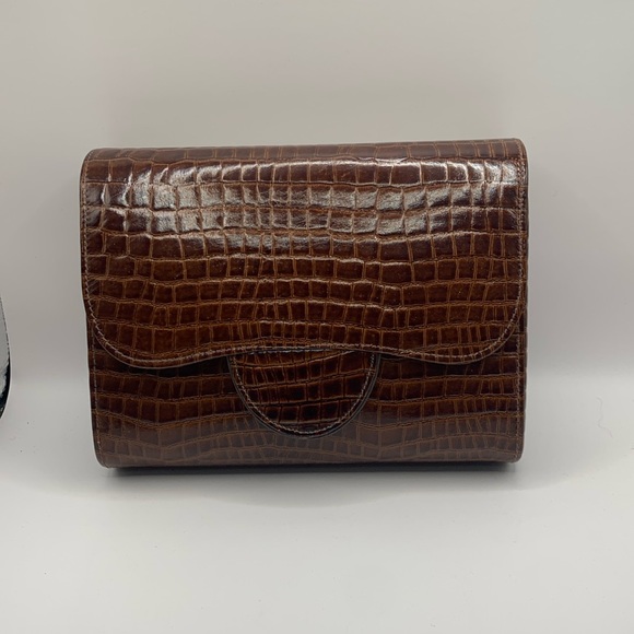 PALIZZIO Handbags - PALIZZIO ACCESSOIRES HANDBAG BROWN BOX CLUTCH WITH STRAP…FAUX REPTILE PRINT